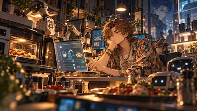 自動調理家電の設定を見直すBelfと、記憶として残るLeviのイメージ