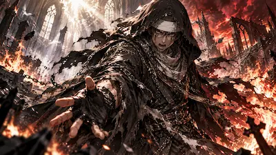 神聖な光と炎の中で憤怒を表すZion